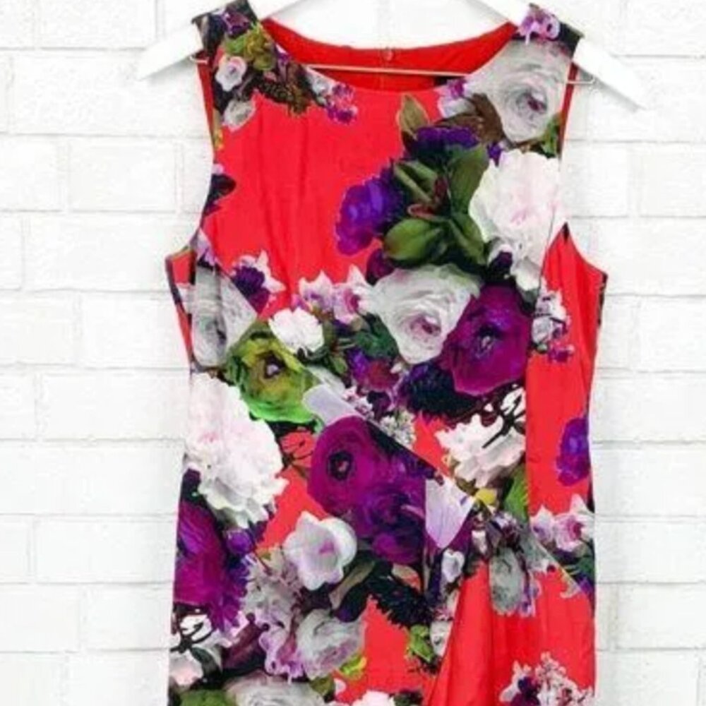 Nanette Lepore Red Floral Sheath Dress Sz 4